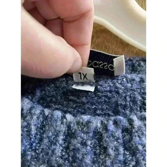 Vintage Gran Sasso Lamb Wool/Nylon Heathered Blue Braid Knit Sweater XL Italian - Picture 11 of 12